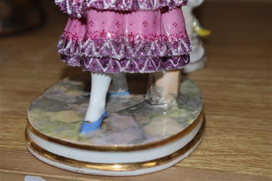 Two Vienna style porcelain figures of a mother and child and a dancer tallest 20cm